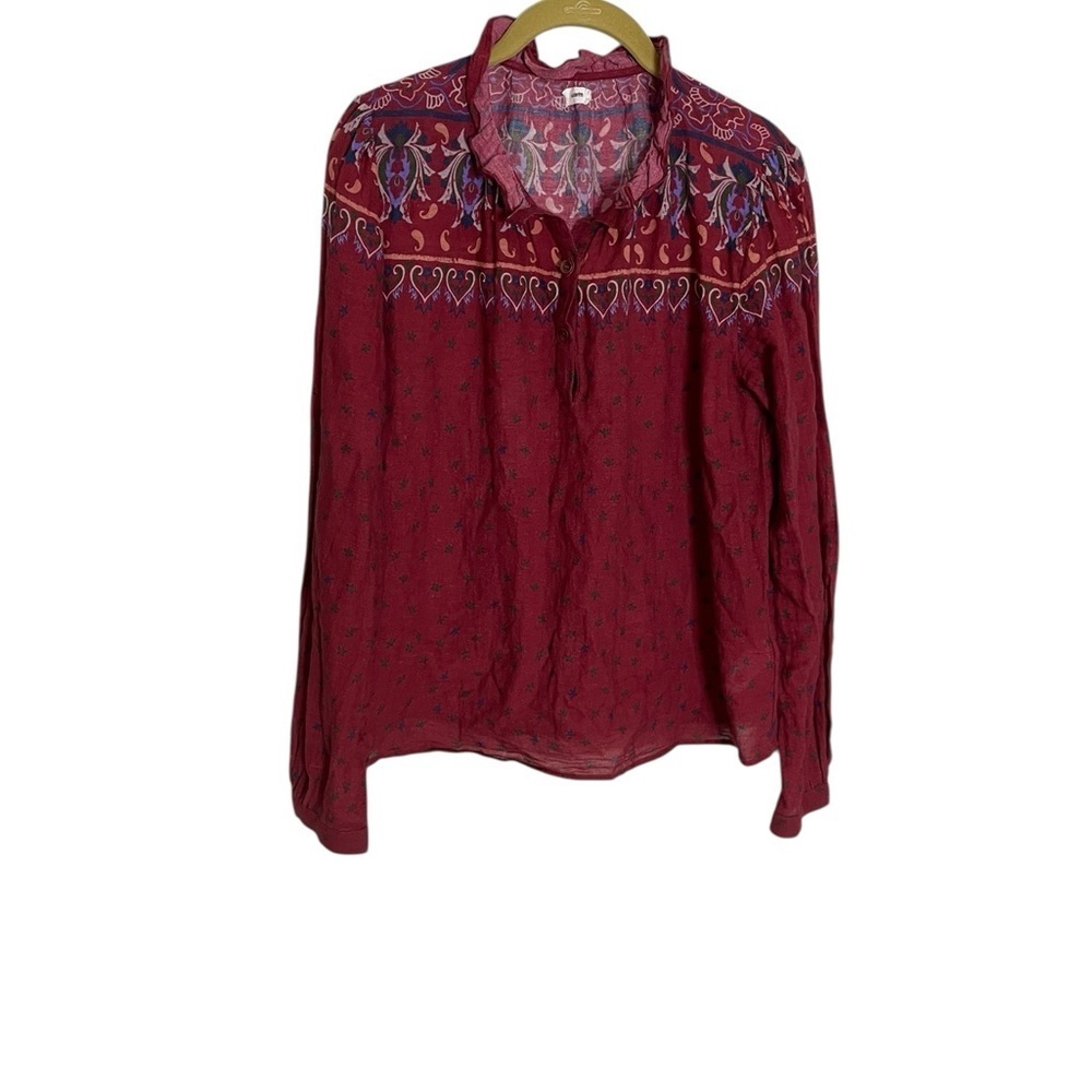 Warm Burgundy Cotton Blouse Small